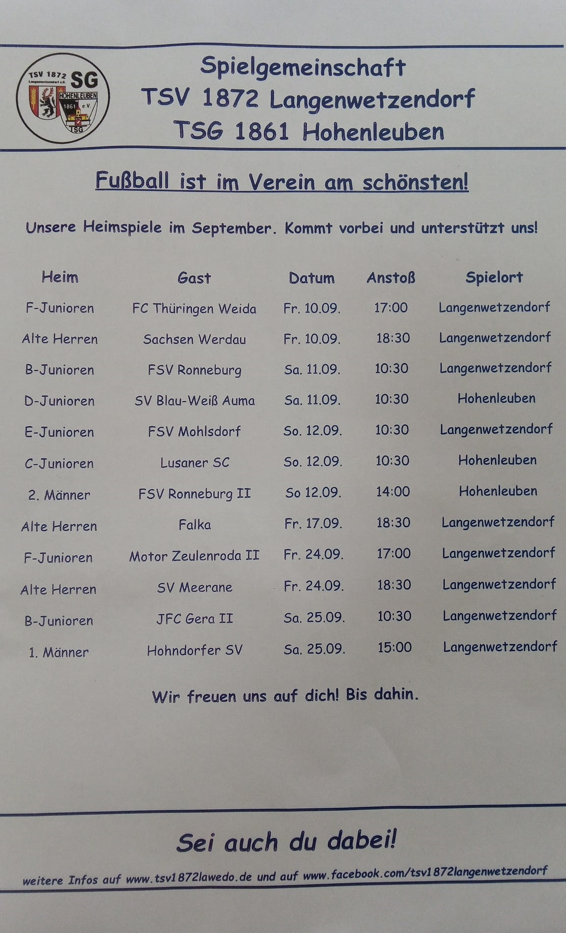 Spielplan September 2021